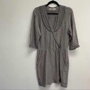 Of two minds faux wrap dress wool blend ribbed size small 3/4 sleeve